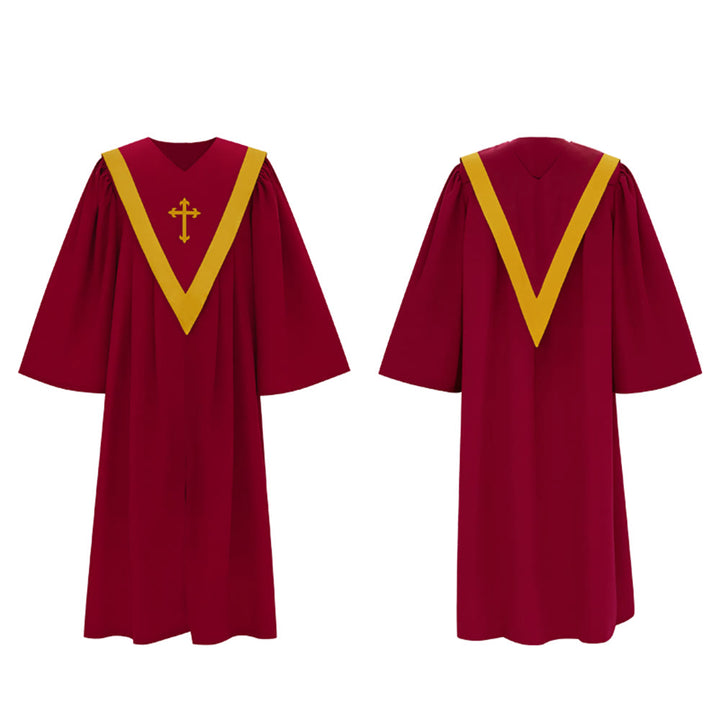 Traditionelle burgunderrote Priesterrobe von Christianartworkshop mit goldenem Kreuz und V-Ausschnitt - image 16
