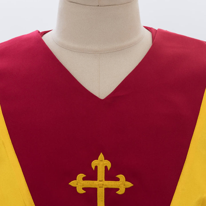 Traditionelle burgunderrote Priesterrobe von Christianartworkshop mit goldenem Kreuz und V-Ausschnitt - image 5