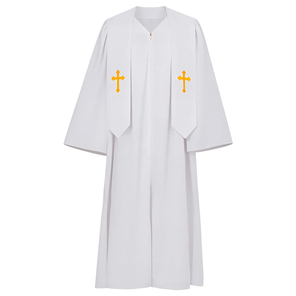 Elegante Priestergewänder in Schwarz und Weiß von Christianartworkshop : Detail mit goldenem Kreuz - Weiß - 2XL - image 2