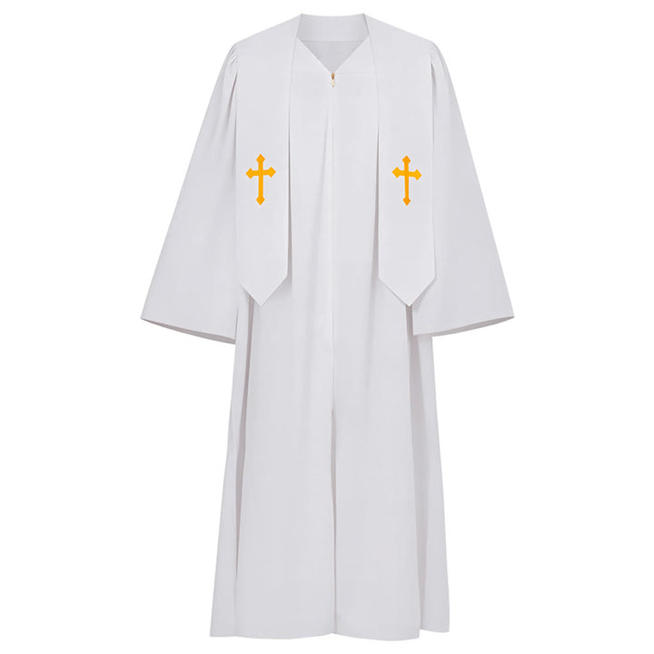 Elegante Priestergewänder in Schwarz und Weiß von Christianartworkshop : Detail mit goldenem Kreuz - Weiß - 2XL - image 2