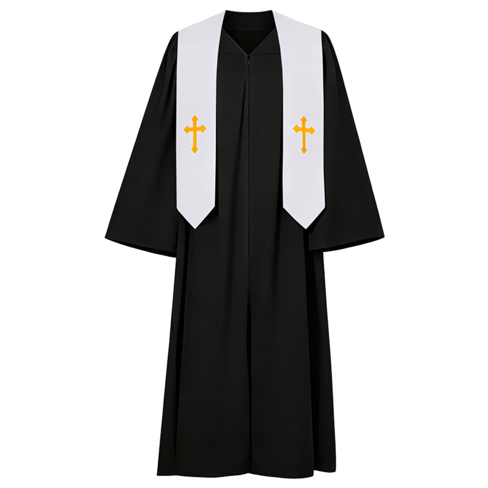Elegante Priestergewänder in Schwarz und Weiß von Christianartworkshop : Detail mit goldenem Kreuz - Schwarz - 2XL - image 13
