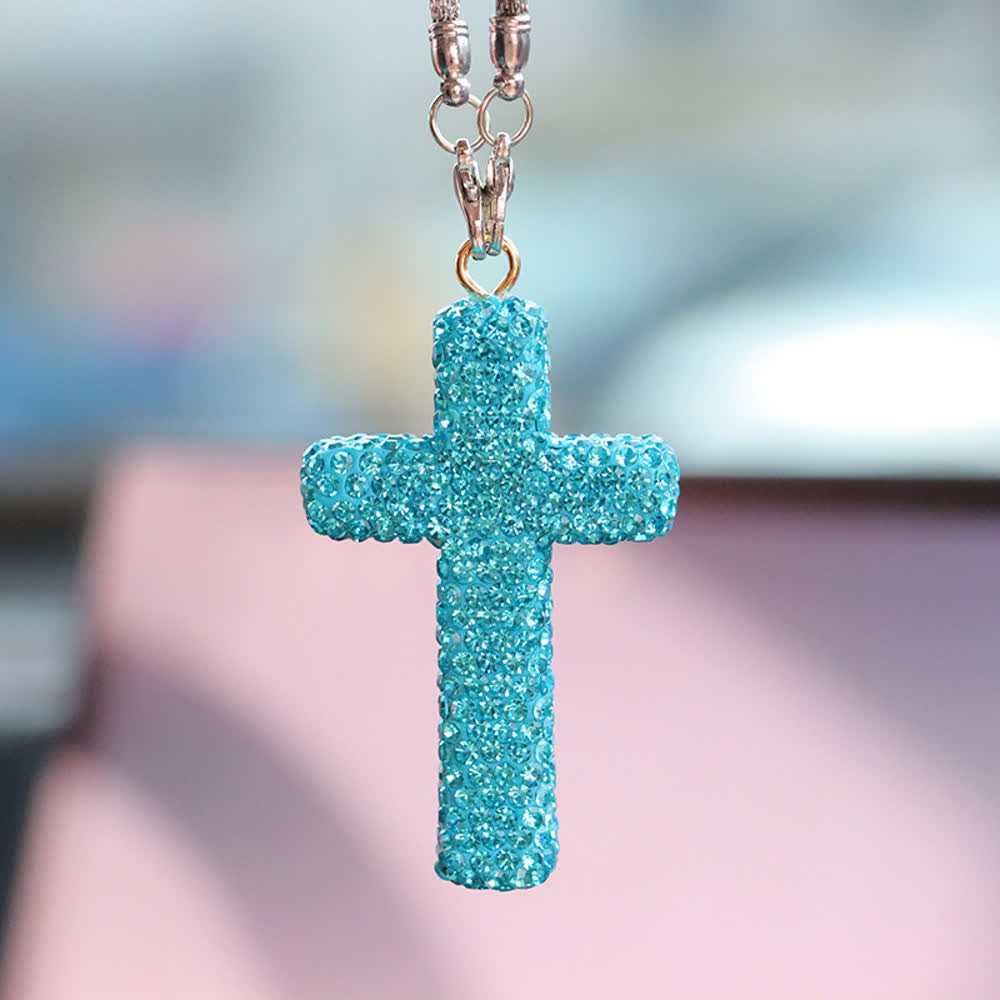 Christianartworkshop Autoanhänger mit kristallverziertem Kreuz: Strahlender Glaube für jede Reise - Lake Blue# - image 14