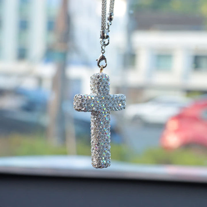 Christianartworkshop Autoanhänger mit kristallverziertem Kreuz: Strahlender Glaube für jede Reise - Weiß# - image 10