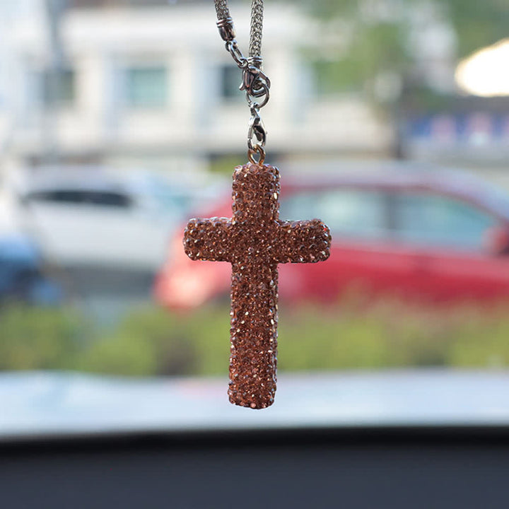Christianartworkshop Autoanhänger mit kristallverziertem Kreuz: Strahlender Glaube für jede Reise - Sekt# - image 11