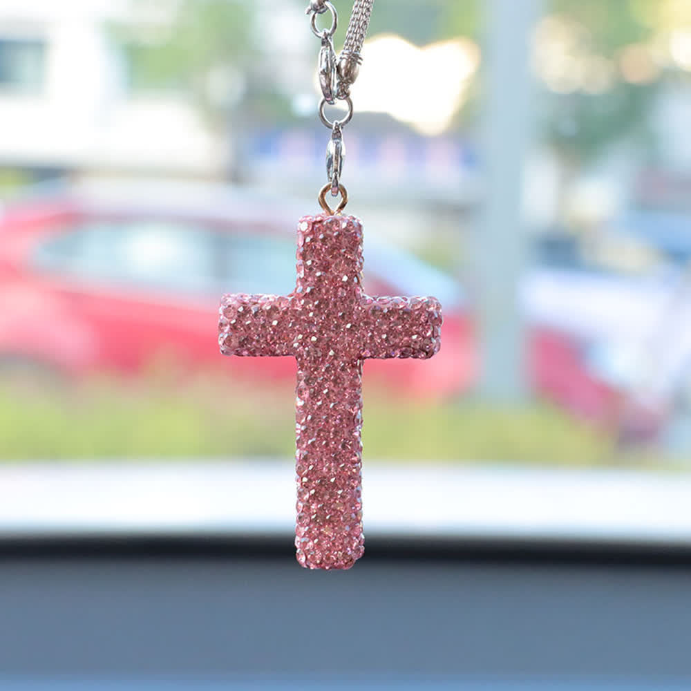 Christianartworkshop Autoanhänger mit kristallverziertem Kreuz: Strahlender Glaube für jede Reise - Rosa# - image 12