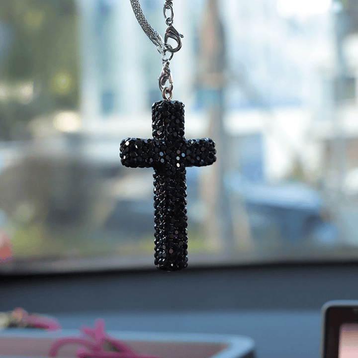 Christianartworkshop Autoanhänger mit kristallverziertem Kreuz: Strahlender Glaube für jede Reise - Schwarz# - image 9