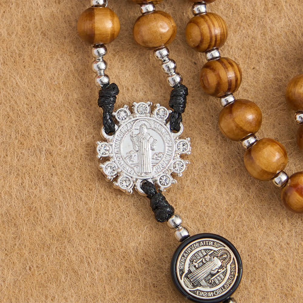 Christianartworkshop Rosenkranz aus natürlichem Olivenholz mit St.-Benedikt-Zwischenstücken und übergroßem Filigrankreuz - image 7
