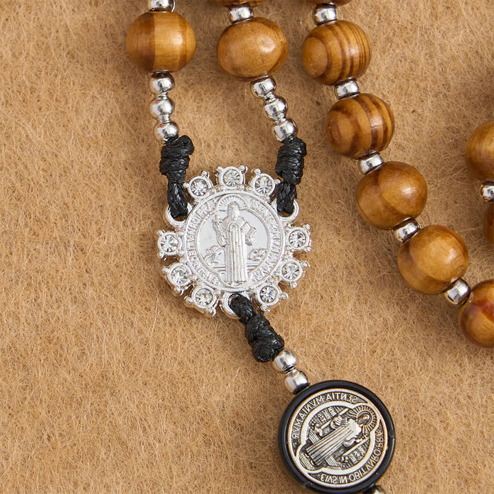 Christianartworkshop Rosenkranz aus natürlichem Olivenholz mit St.-Benedikt-Zwischenstücken und übergroßem Filigrankreuz - image 7