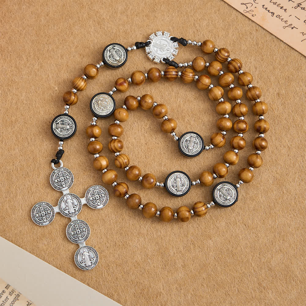 Christianartworkshop Rosenkranz aus natürlichem Olivenholz mit St.-Benedikt-Zwischenstücken und übergroßem Filigrankreuz - image 4