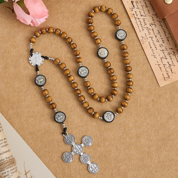 Christianartworkshop Rosenkranz aus natürlichem Olivenholz mit St.-Benedikt-Zwischenstücken und übergroßem Filigrankreuz - image 5