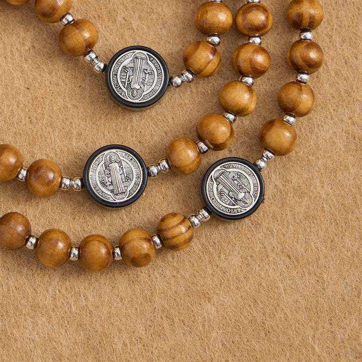Christianartworkshop Rosenkranz aus natürlichem Olivenholz mit St.-Benedikt-Zwischenstücken und übergroßem Filigrankreuz - image 8