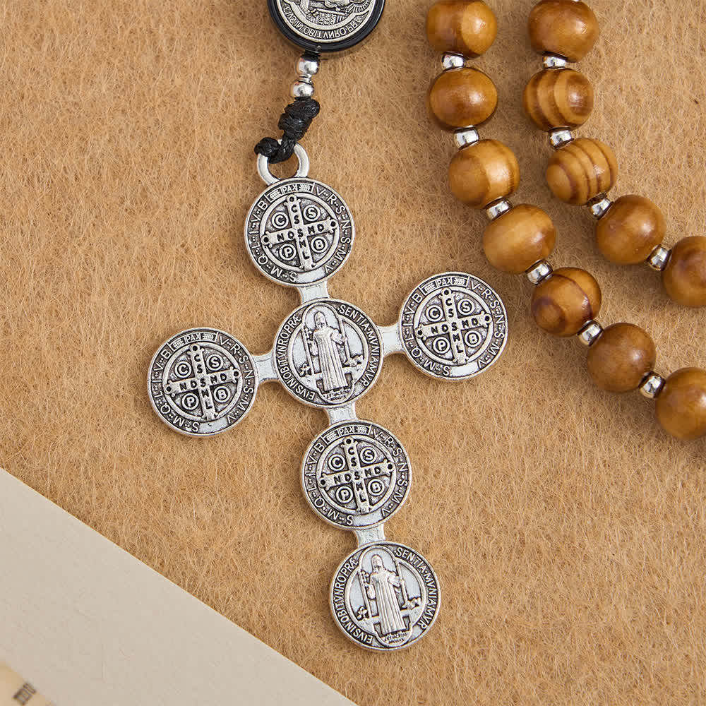 Christianartworkshop Rosenkranz aus natürlichem Olivenholz mit St.-Benedikt-Zwischenstücken und übergroßem Filigrankreuz - image 6