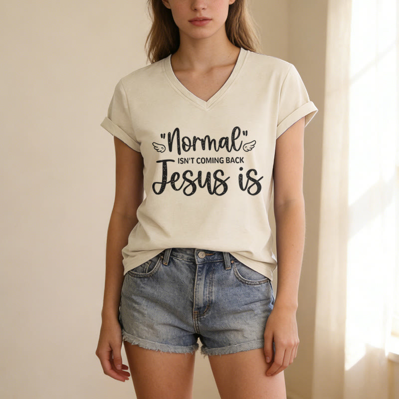 Christianartworkshop Normal Isn't Coming Back Lässiges V-Ausschnitt-T-Shirt - image 3