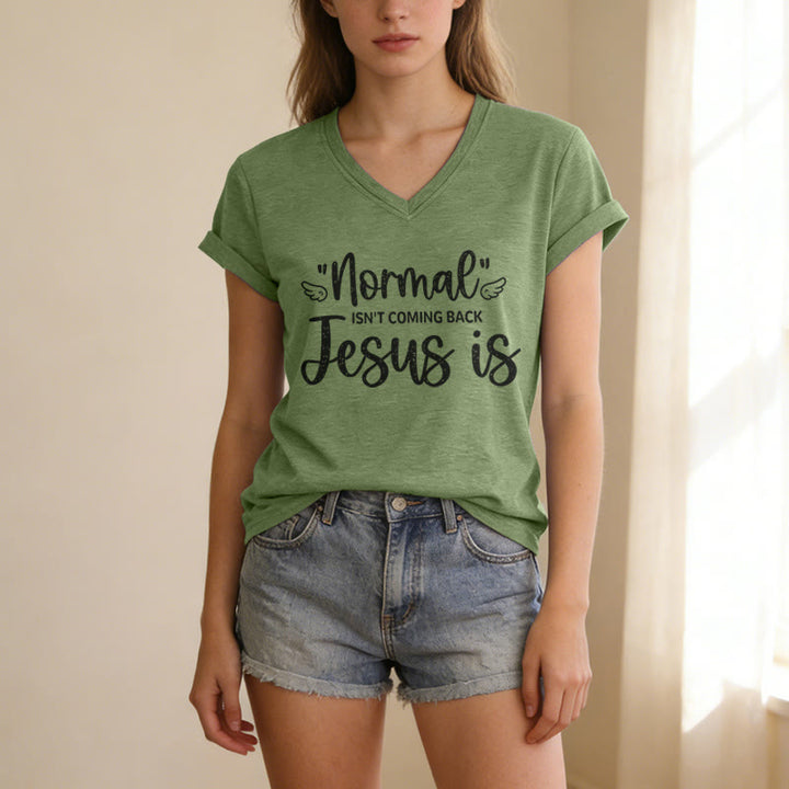 Christianartworkshop Normal Isn't Coming Back Lässiges V-Ausschnitt-T-Shirt - image 5
