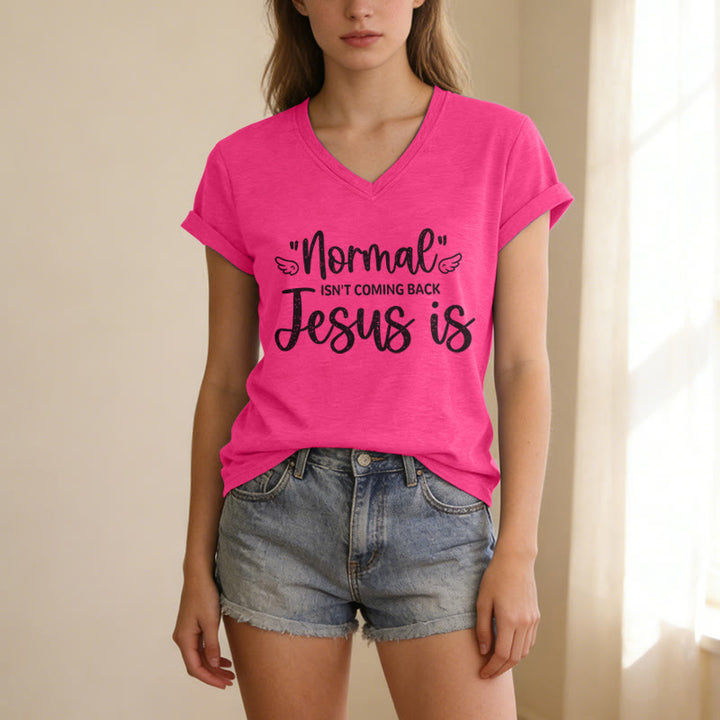 Christianartworkshop Normal Isn't Coming Back Lässiges V-Ausschnitt-T-Shirt - Rose - 2XL - image 24