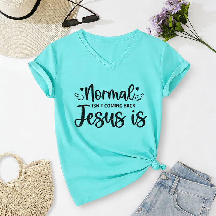 Christianartworkshop Normal Isn't Coming Back Lässiges V-Ausschnitt-T-Shirt - Himmelblau - 2XL - image 8