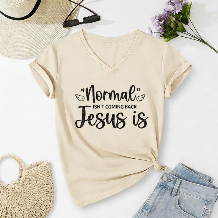 Christianartworkshop Normal Isn't Coming Back Lässiges V-Ausschnitt-T-Shirt - Beige - 2XL - image 2