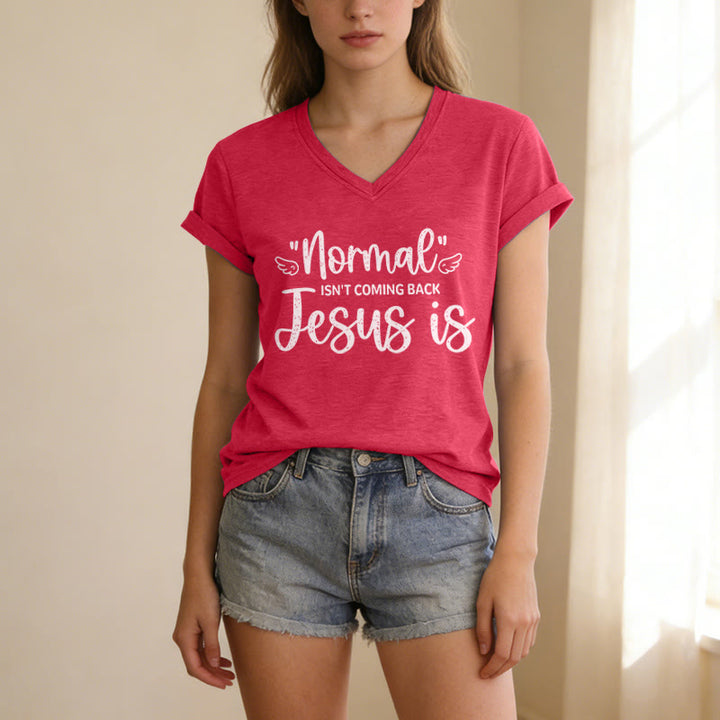 Christianartworkshop Normal Isn't Coming Back Lässiges V-Ausschnitt-T-Shirt - image 23