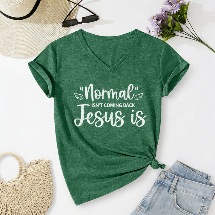 Christianartworkshop Normal Isn't Coming Back Lässiges V-Ausschnitt-T-Shirt - Dunkelgrün - 2XL - image 14