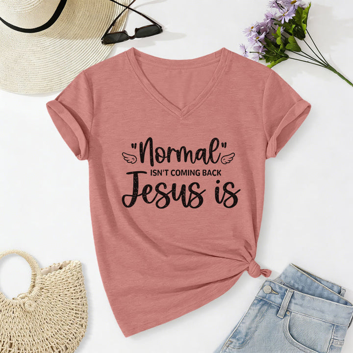 Christianartworkshop Normal Isn't Coming Back Lässiges V-Ausschnitt-T-Shirt - Hellrosa - 2XL - image 10