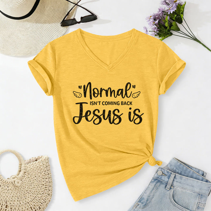 Christianartworkshop Normal Isn't Coming Back Lässiges V-Ausschnitt-T-Shirt - Gelb - 2XL - image 0