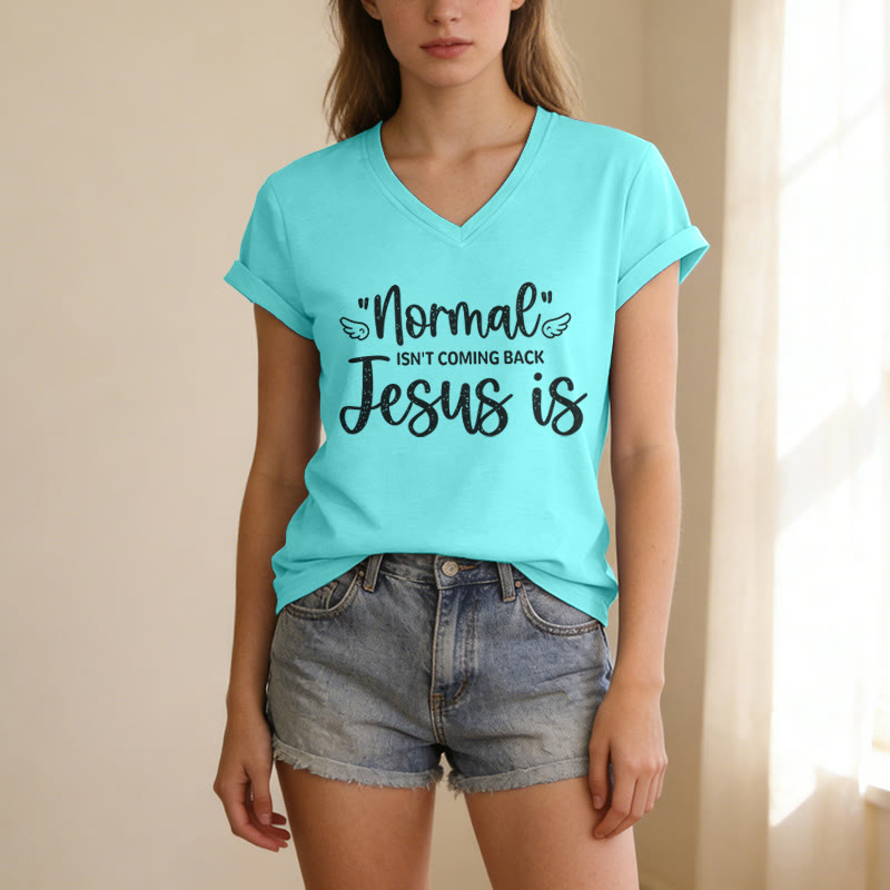 Christianartworkshop Normal Isn't Coming Back Lässiges V-Ausschnitt-T-Shirt - image 9