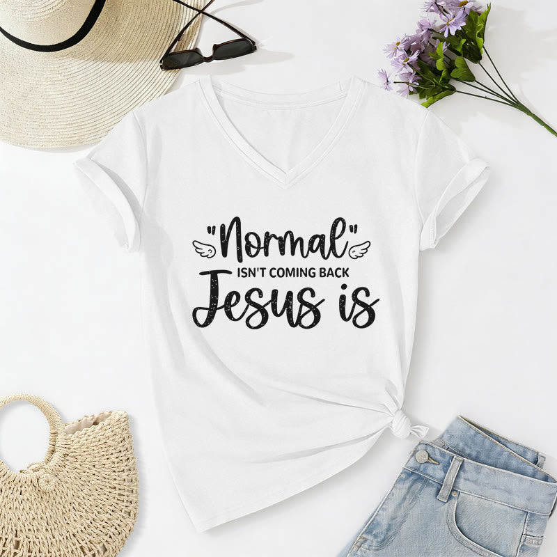 Christianartworkshop Normal Isn't Coming Back Lässiges V-Ausschnitt-T-Shirt - Weiß - 2XL - image 6