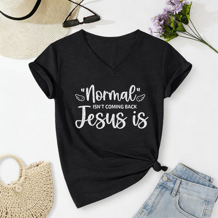 Christianartworkshop Normal Isn't Coming Back Lässiges V-Ausschnitt-T-Shirt - Schwarz - 2XL - image 12