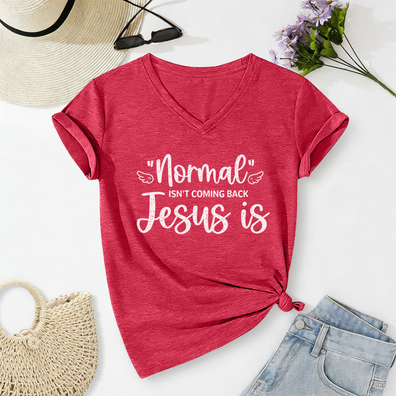 Christianartworkshop Normal Isn't Coming Back Lässiges V-Ausschnitt-T-Shirt - Rot - 2XL - image 22