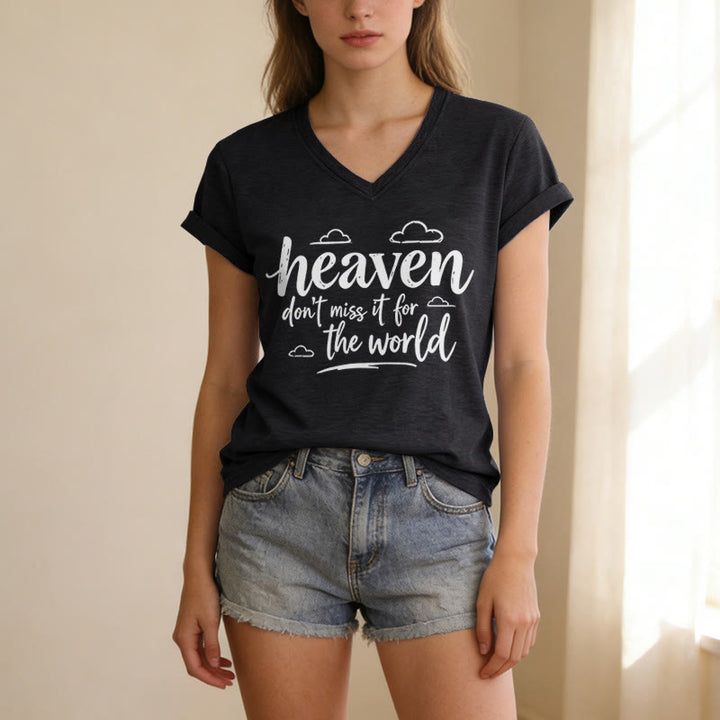 Christianartworkshop Himmel, verpass es nicht für die Welt! Inspirierendes Wolkenmuster, lässiges V-Ausschnitt-T-Shirt - image 13
