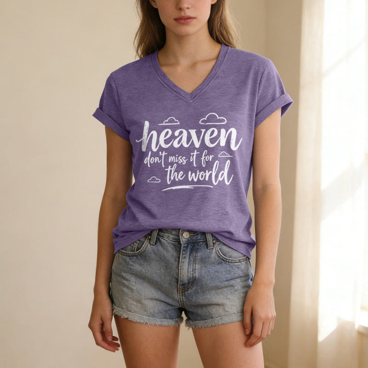 Christianartworkshop Himmel, verpass es nicht für die Welt! Inspirierendes Wolkenmuster, lässiges V-Ausschnitt-T-Shirt - image 17