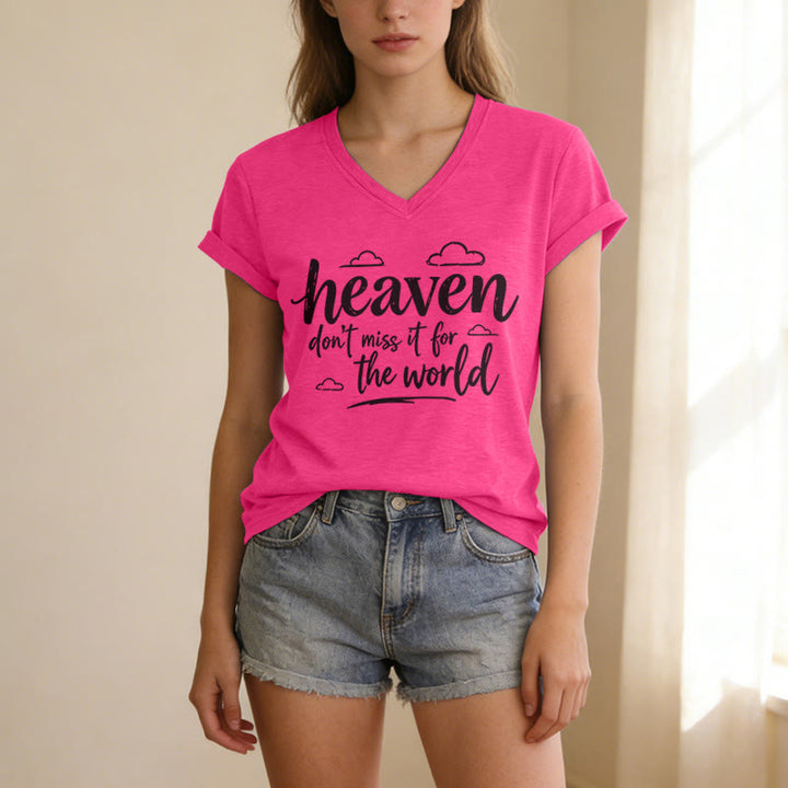 Christianartworkshop Himmel, verpass es nicht für die Welt! Inspirierendes Wolkenmuster, lässiges V-Ausschnitt-T-Shirt - image 25