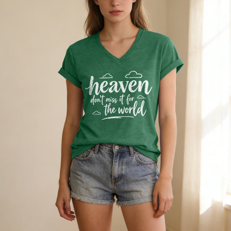 Christianartworkshop Himmel, verpass es nicht für die Welt! Inspirierendes Wolkenmuster, lässiges V-Ausschnitt-T-Shirt - image 15