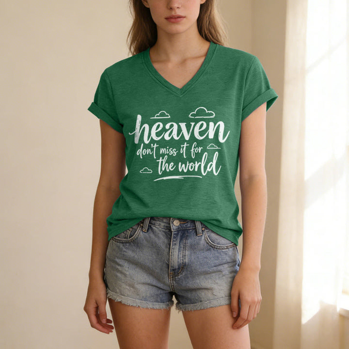 Christianartworkshop Himmel, verpass es nicht für die Welt! Inspirierendes Wolkenmuster, lässiges V-Ausschnitt-T-Shirt - image 15