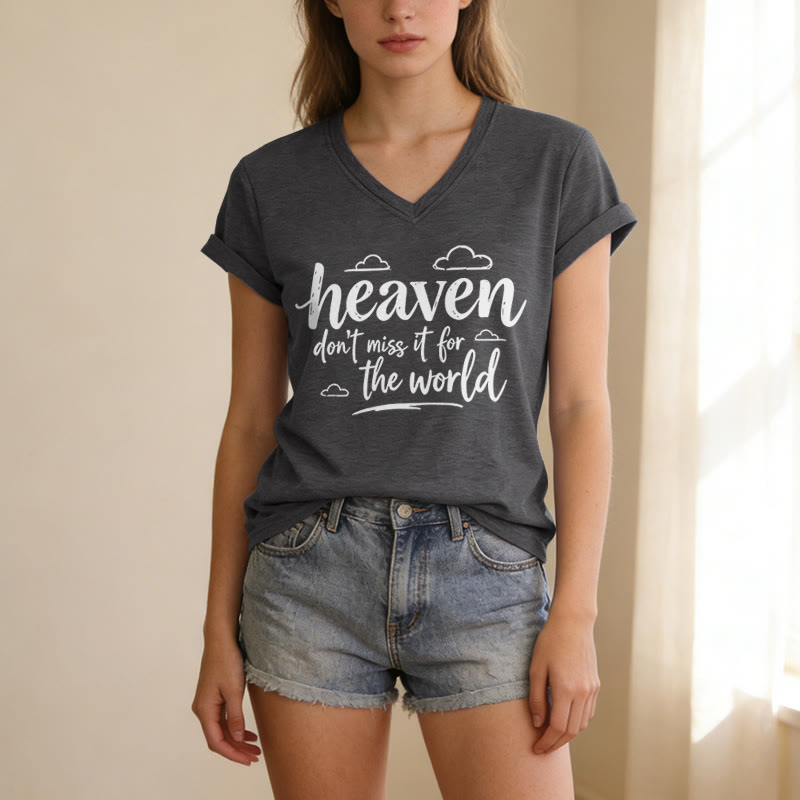 Christianartworkshop Himmel, verpass es nicht für die Welt! Inspirierendes Wolkenmuster, lässiges V-Ausschnitt-T-Shirt - image 21