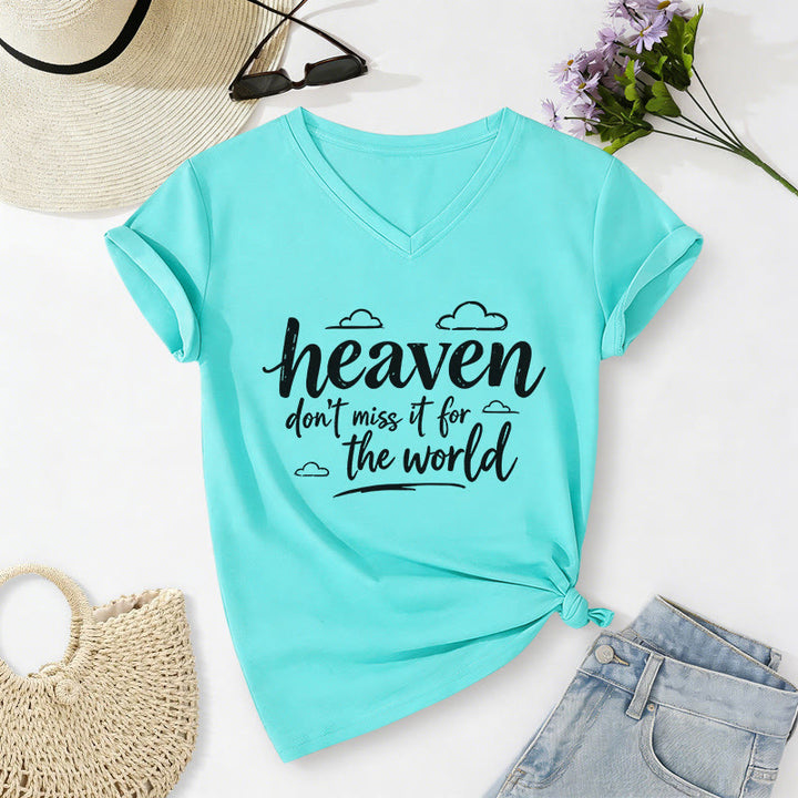 Christianartworkshop Himmel, verpass es nicht für die Welt! Inspirierendes Wolkenmuster, lässiges V-Ausschnitt-T-Shirt - Himmelblau - 2XL - image 8