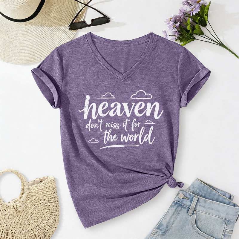 Christianartworkshop Himmel, verpass es nicht für die Welt! Inspirierendes Wolkenmuster, lässiges V-Ausschnitt-T-Shirt - Lila - 2XL - image 16