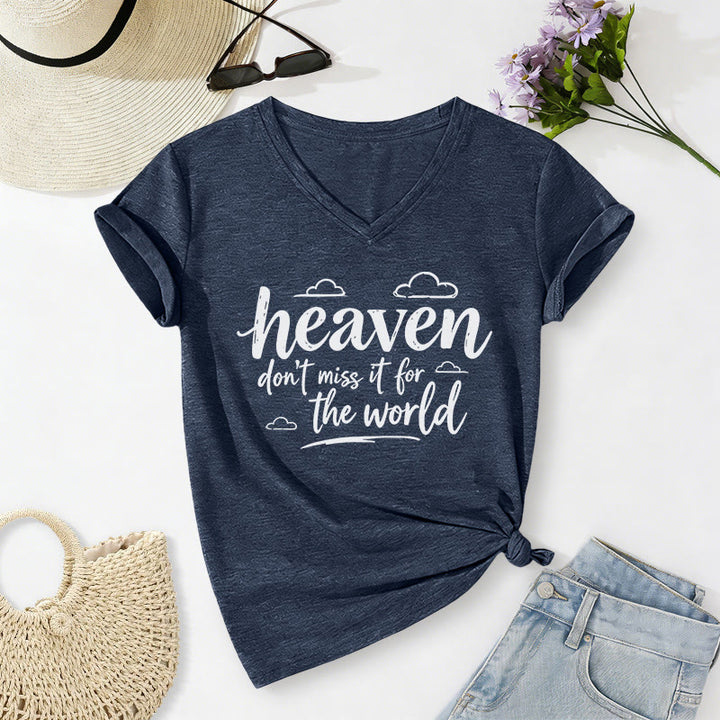 Christianartworkshop Himmel, verpass es nicht für die Welt! Inspirierendes Wolkenmuster, lässiges V-Ausschnitt-T-Shirt - Marineblau - 2XL - image 18