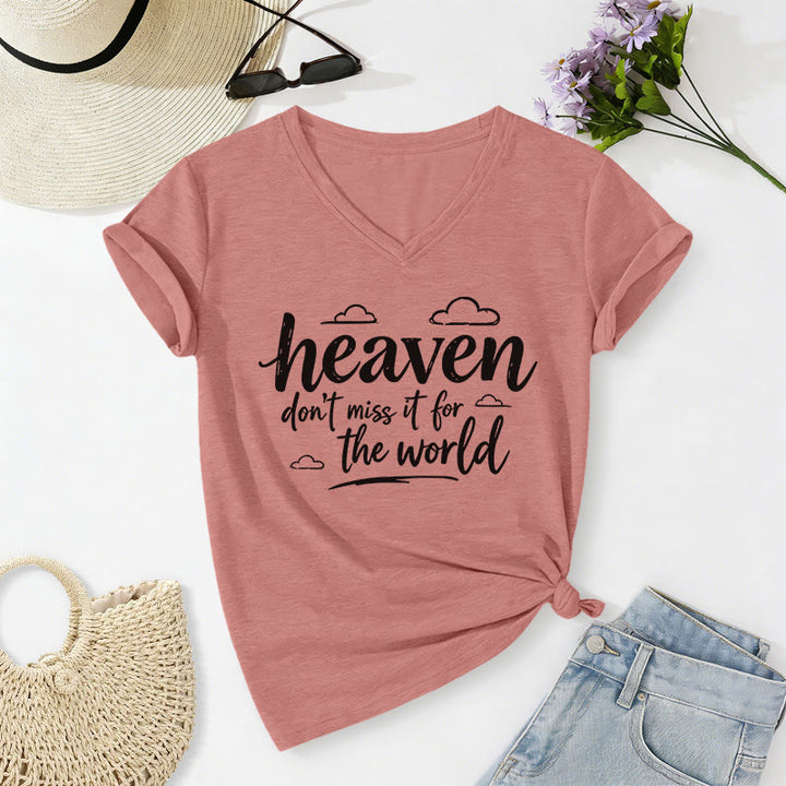 Christianartworkshop Himmel, verpass es nicht für die Welt! Inspirierendes Wolkenmuster, lässiges V-Ausschnitt-T-Shirt - Hellrosa - 2XL - image 10