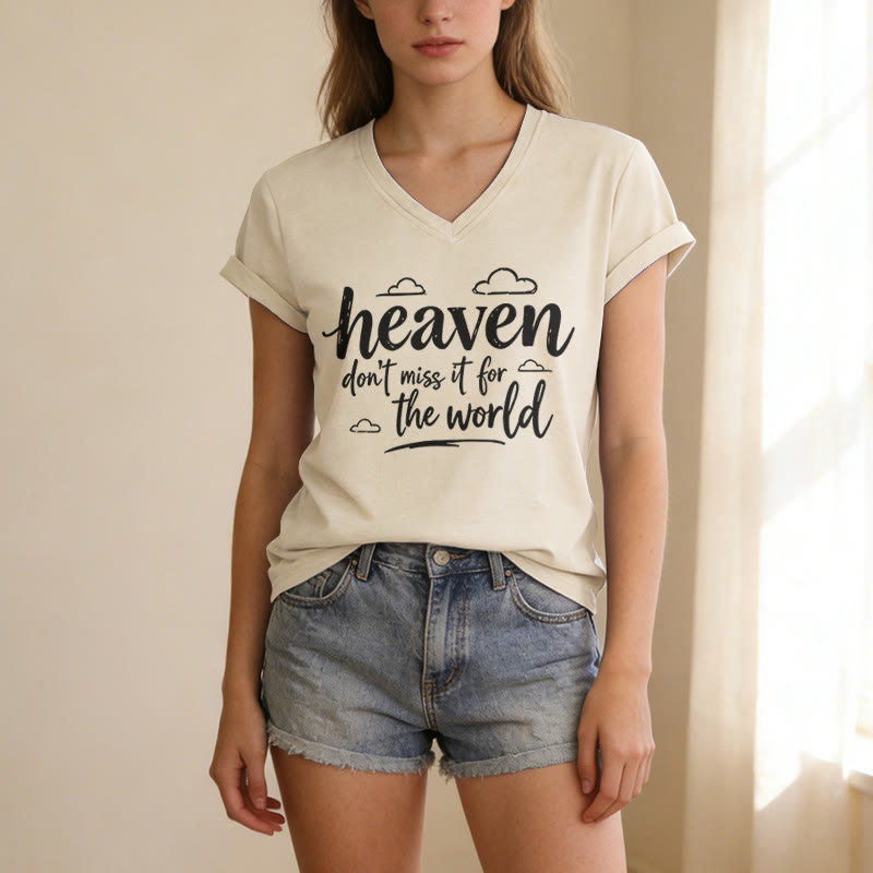 Christianartworkshop Himmel, verpass es nicht für die Welt! Inspirierendes Wolkenmuster, lässiges V-Ausschnitt-T-Shirt - image 1