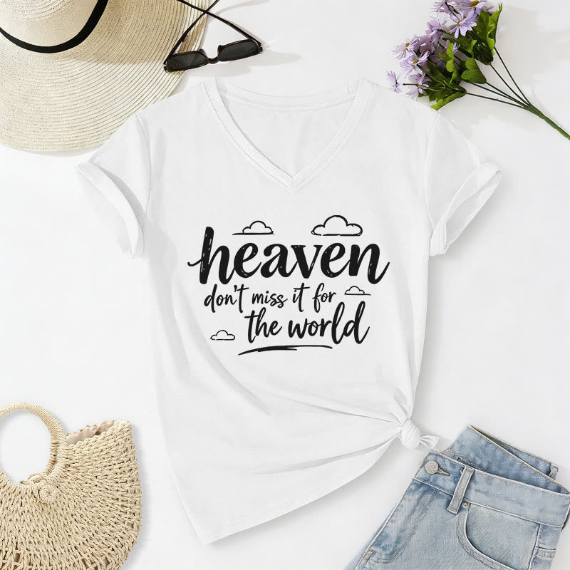 Christianartworkshop Himmel, verpass es nicht für die Welt! Inspirierendes Wolkenmuster, lässiges V-Ausschnitt-T-Shirt - Weiß - 2XL - image 6