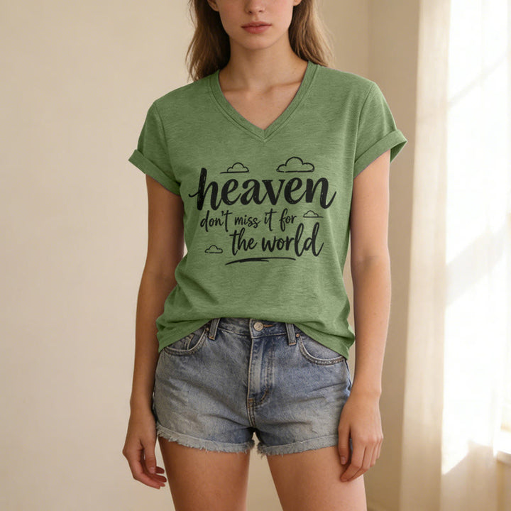 Christianartworkshop Himmel, verpass es nicht für die Welt! Inspirierendes Wolkenmuster, lässiges V-Ausschnitt-T-Shirt - image 5