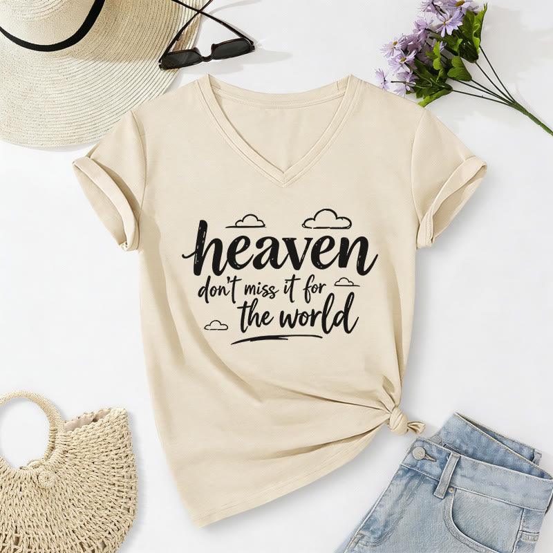Christianartworkshop Himmel, verpass es nicht für die Welt! Inspirierendes Wolkenmuster, lässiges V-Ausschnitt-T-Shirt - Beige - 2XL - image 0
