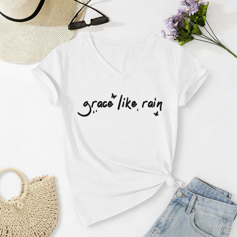 Christianartworkshop Lässiges T-Shirt „Grace Like Rain“ mit V-Ausschnitt - Weiß - 2XL - image 8