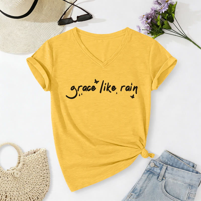 Christianartworkshop Lässiges T-Shirt „Grace Like Rain“ mit V-Ausschnitt - Gelb - 2XL - image 2