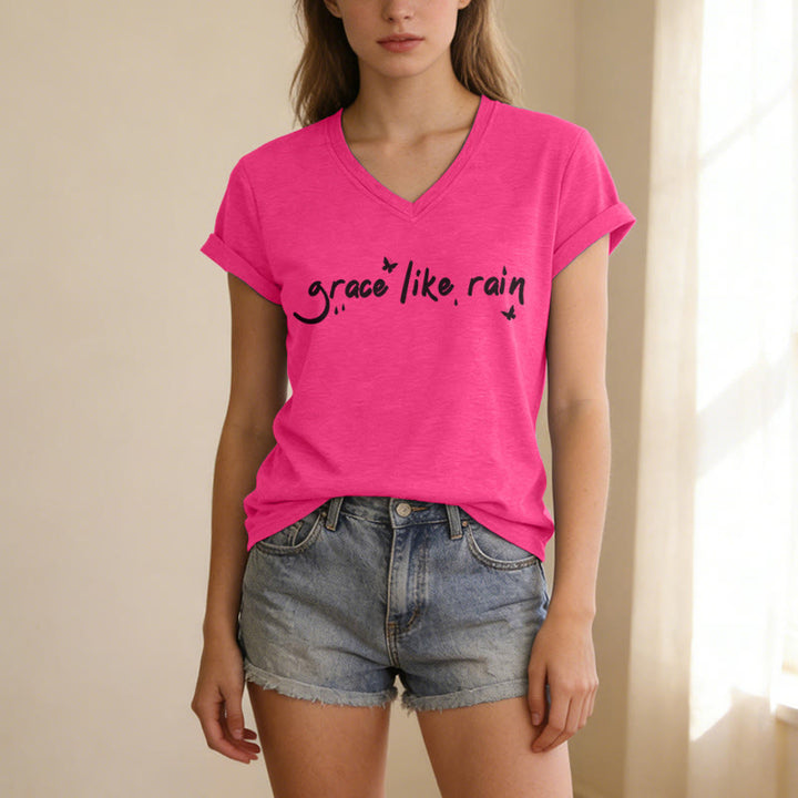 Christianartworkshop Lässiges T-Shirt „Grace Like Rain“ mit V-Ausschnitt - image 25