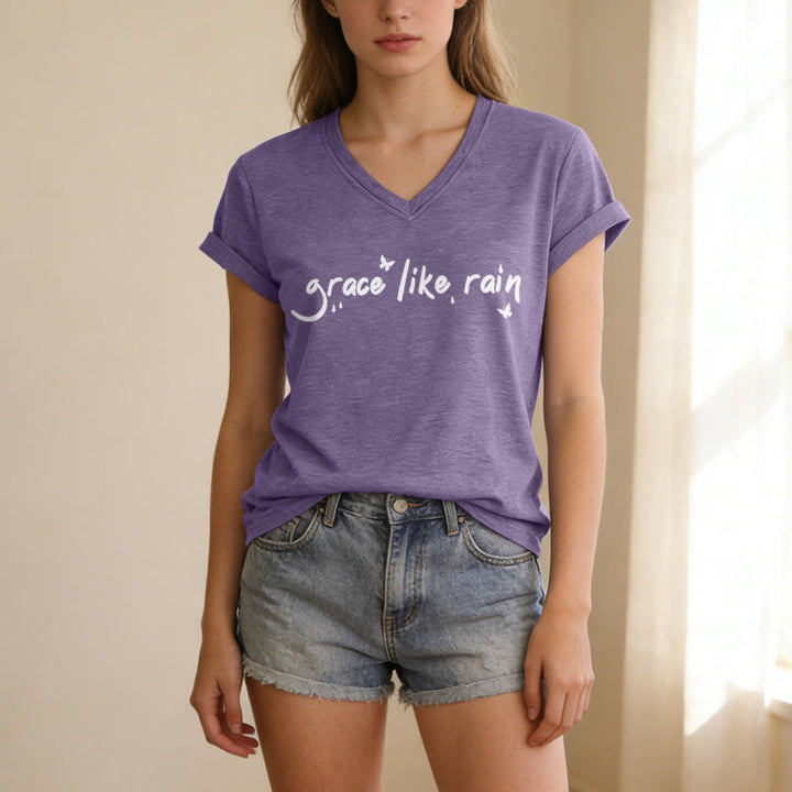 Christianartworkshop Lässiges T-Shirt „Grace Like Rain“ mit V-Ausschnitt - image 1