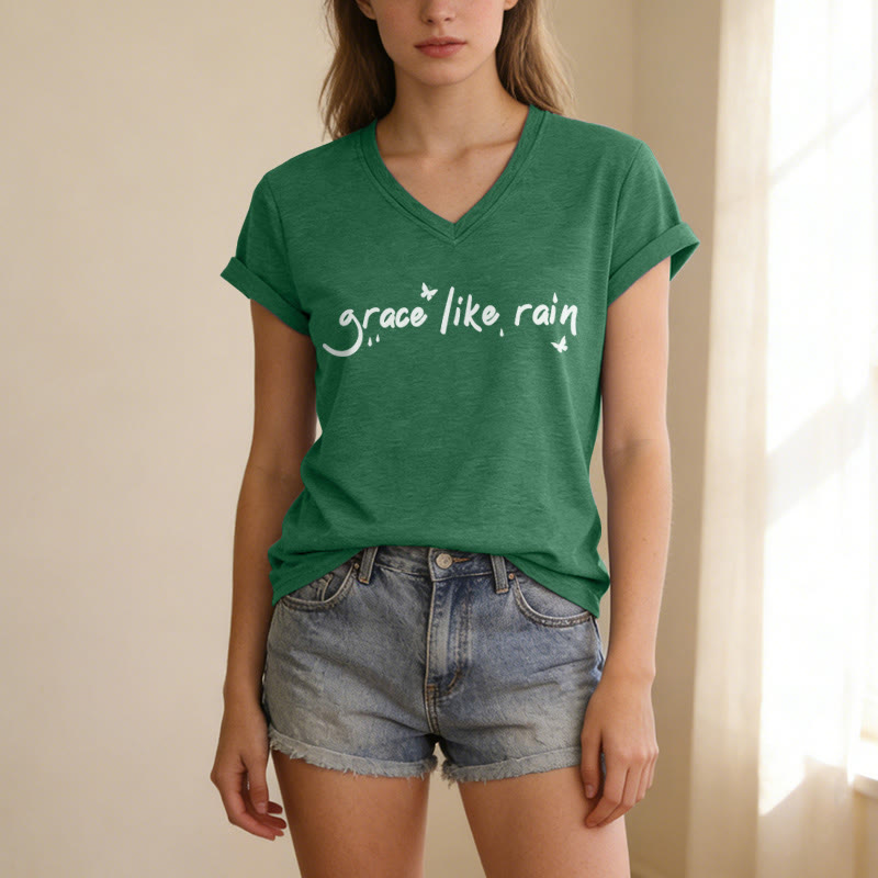 Christianartworkshop Lässiges T-Shirt „Grace Like Rain“ mit V-Ausschnitt - image 17