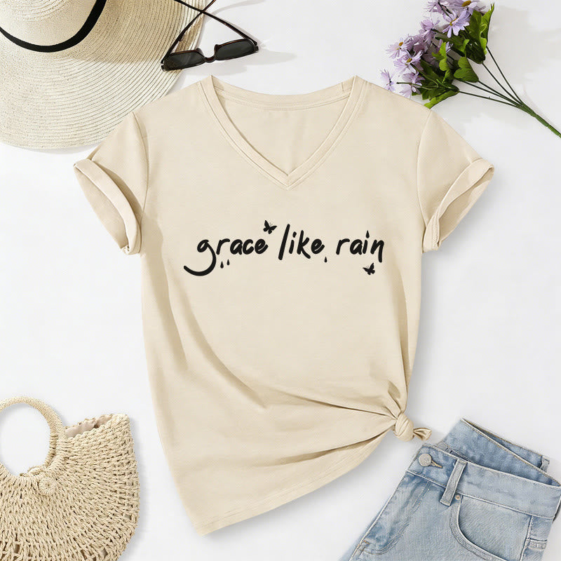 Christianartworkshop Lässiges T-Shirt „Grace Like Rain“ mit V-Ausschnitt - image 4