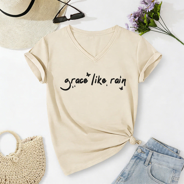 Christianartworkshop Lässiges T-Shirt „Grace Like Rain“ mit V-Ausschnitt - image 4